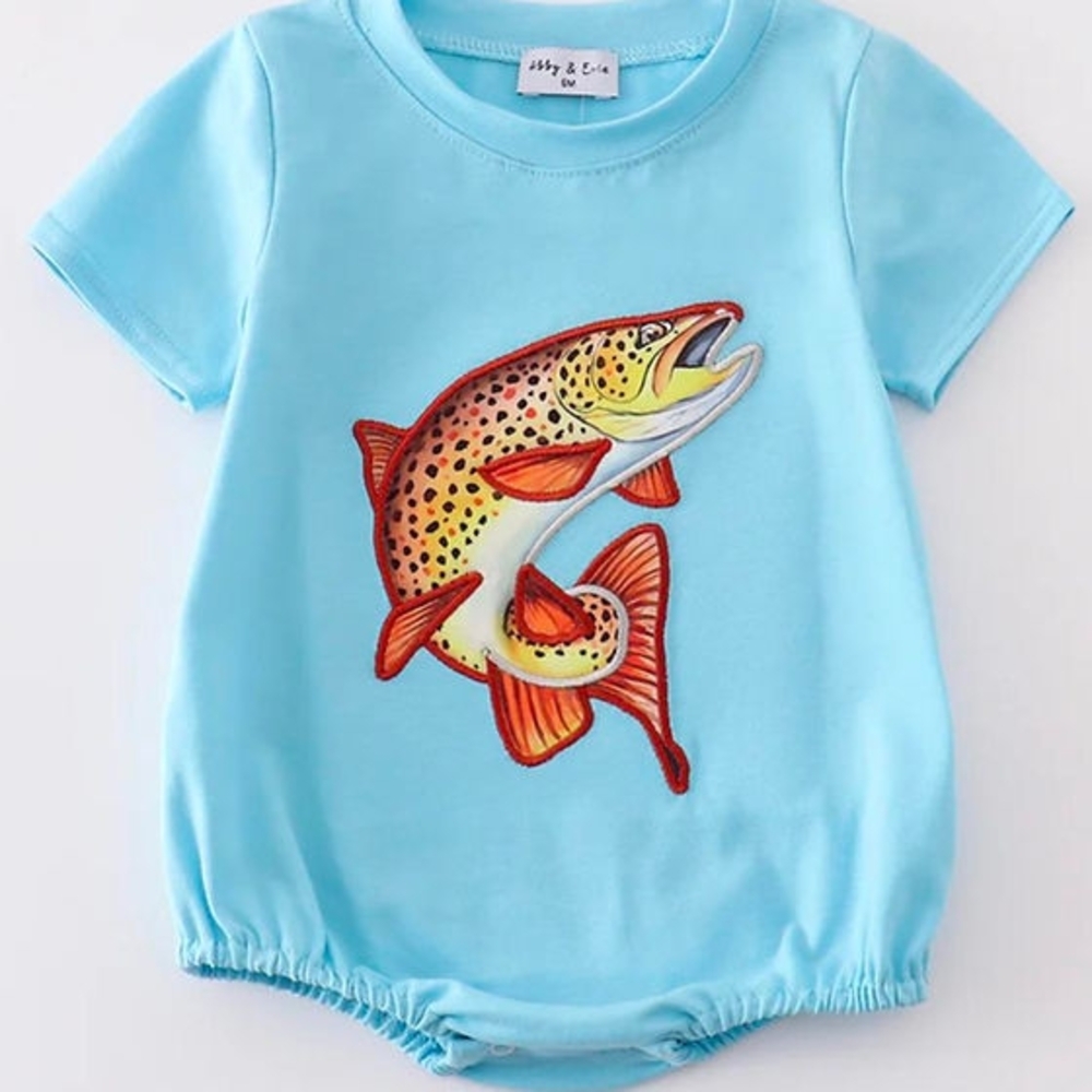 Blue Fish Print Kids Bodysuit